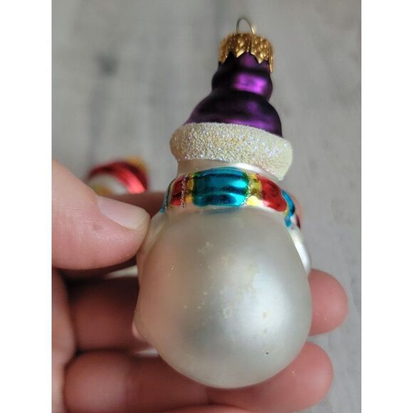 Unique Treasures blown glass snowman set ornament Xmas tree glitter - Picture 9 of 10